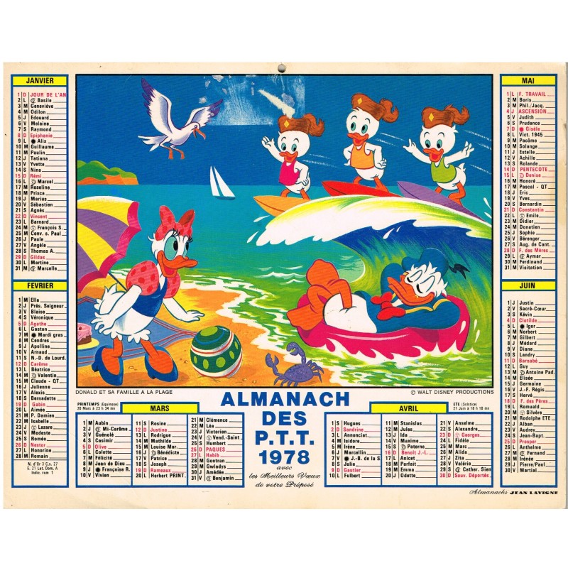 CALENDRIER  1978 DONALD ET SA FAMILLE A LA PLAGE RECTO