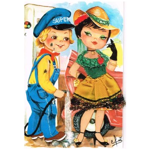 CARTE POSTALE BRODEE-HABILLEE - POMPISTE ET PIN-UP