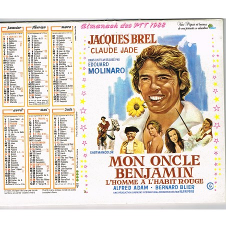 CALENDRIER ALMANACH DES PTT 1988 - "MON ONCLE BENJAMIN" - recto