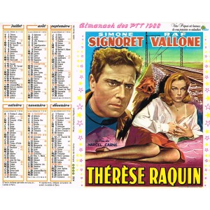 CALENDRIER ALMANACH DES PTT 1988 : "THERESE RAQUIN" - verso