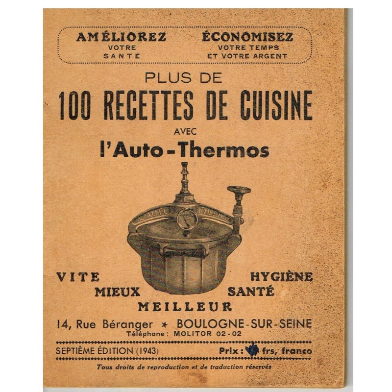 LIVRE - PLUS DE 100 RECETTES DE CUISINE AVEC L'AUTO-THERMOS