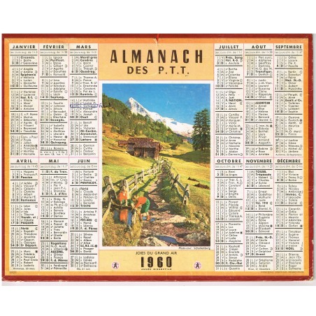 CALENDRIER ALMANACH DES PTT 1960 - JOIES DU GRAND AIR