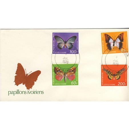 quatre-timbres-sur-lettre-de-papillons-ivoiriens-avec-obliteration-premier-jour