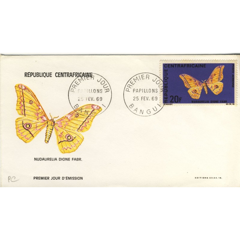 papillon-nudaurelia-dione-fabr-timbre-et-obliteration-1er-jour-de-republique-centrafricaine