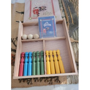 COFFRET JEU DE QUILLES EN BOIS - INTERIEUR, QUILLES, BOULES ET CARNET