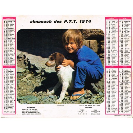 CALENDRIER 1974 TENDRESSE -  RECTO