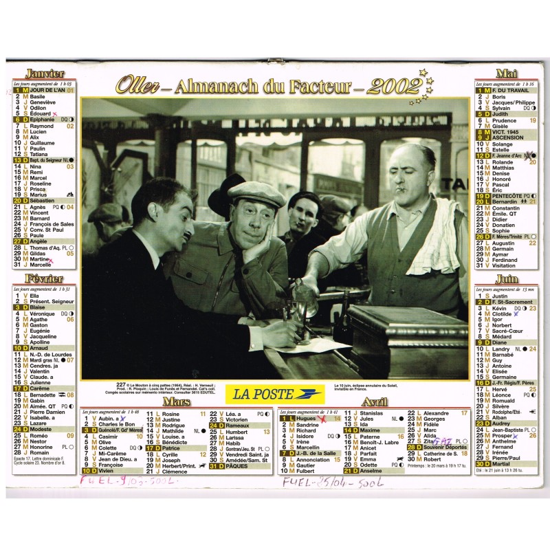 CALENDRIER 2002 FERNANDEL - RECTO
