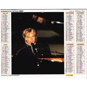 CALENDRIER  1991 DAVID HALLYDAY VERSO