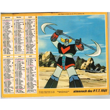CALENDRIER ALMANACH DES P.T.T. 1981 - GOLDORAK - RECTO
