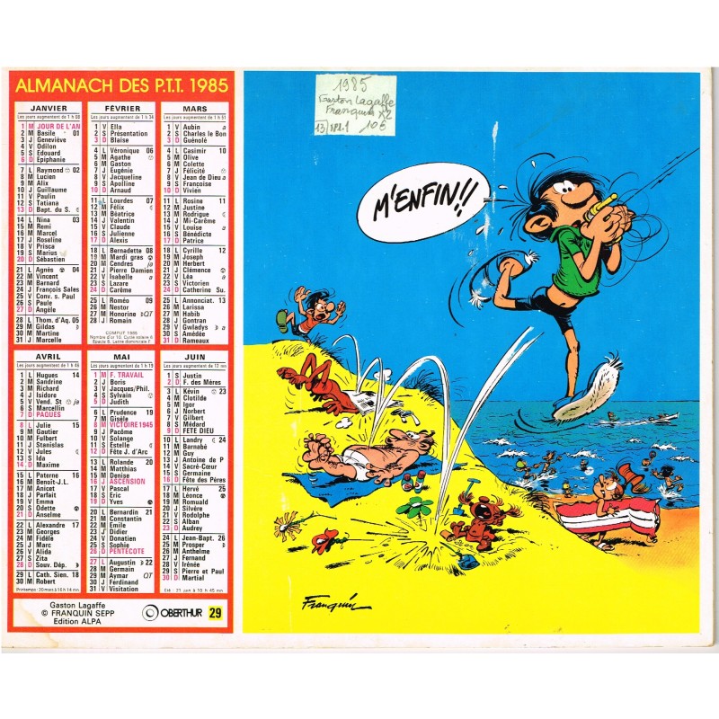 CALENDRIER  1985 GASTON LAGAFFE  - RECTO