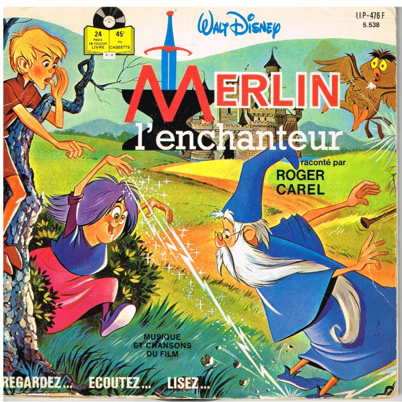 LIVRE-DISQUE 45 TOURS MERLIN L'ENCHANTEUR - WALT DISNEY