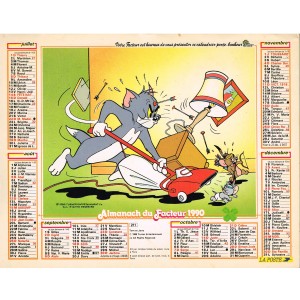 CALENDRIER ALMANACH DU FACTEUR 1990 - TOM ET JERRY - VERSO