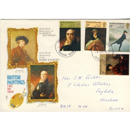 peintres-anglais-quatre-timbres-et-obliteration-1er-jour-anglais